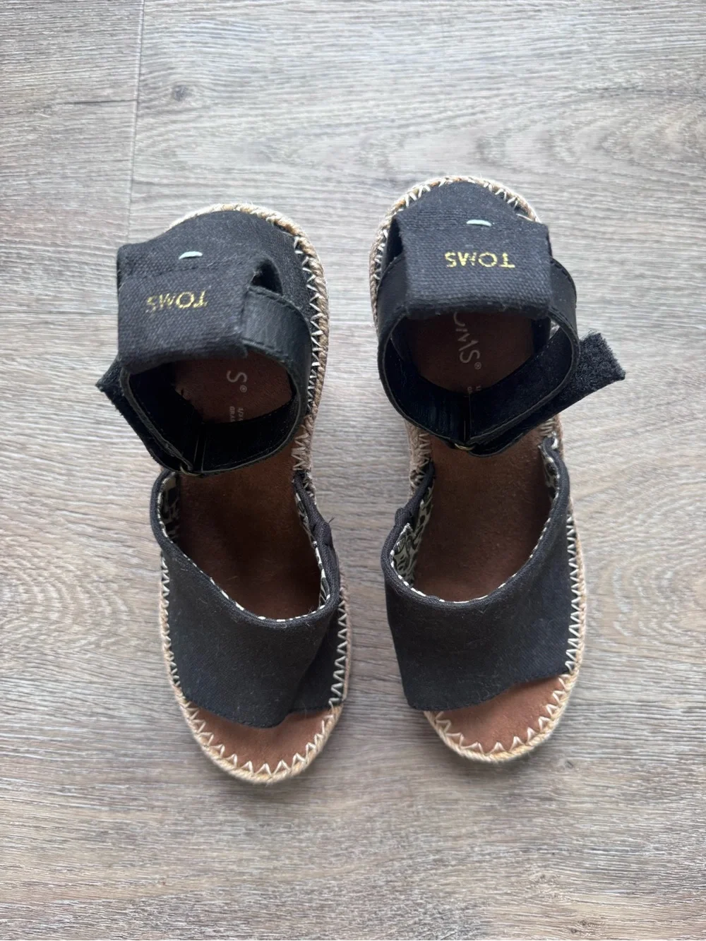 Toms Black Canvas Espadrille Wedge Sandals
